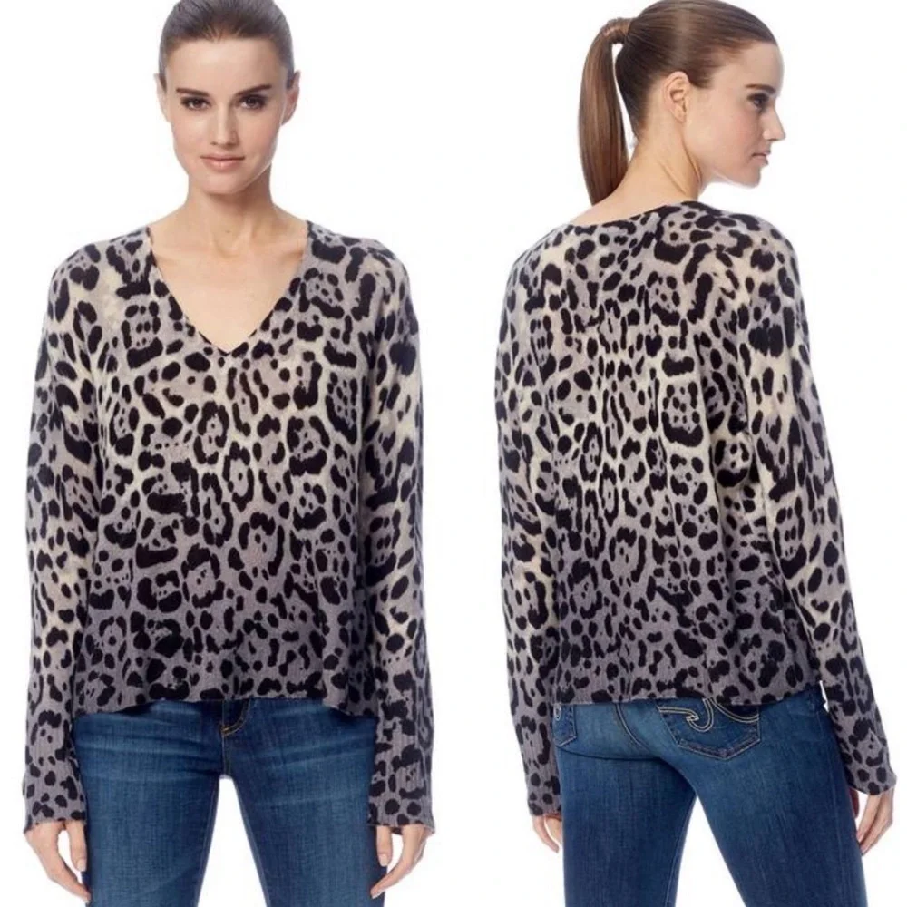 360 Cashmere Lauren Leopard Print Ombré 100% Cashmere Sweater Sz XS
